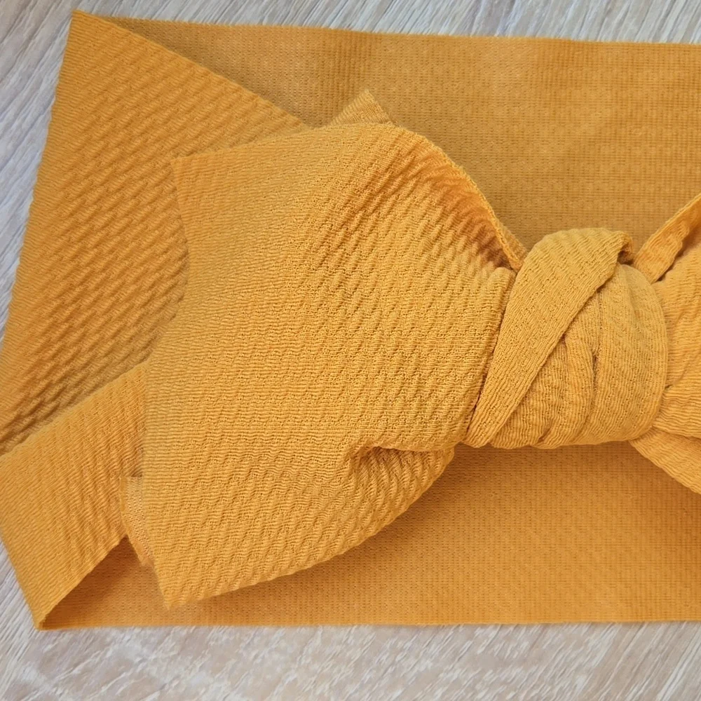 Baby Girl Mustard Yellow Big Bow Waffle Knit Headwrap Oversized Bowknot Headband